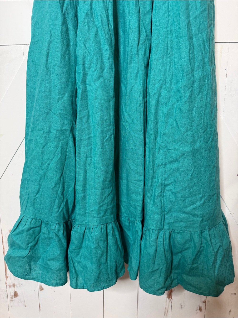 Free People Lush Life Linen Blend Strapless Ruffle Smocked Maxi Dress - Teal - Picture 7 of 11